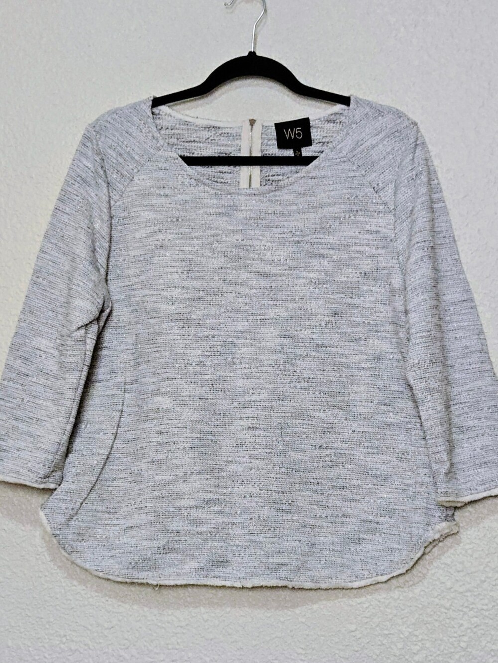 W5 by Anthropologie Heather Gray Top - Exposed Zipper - Silver Metallic - Size L